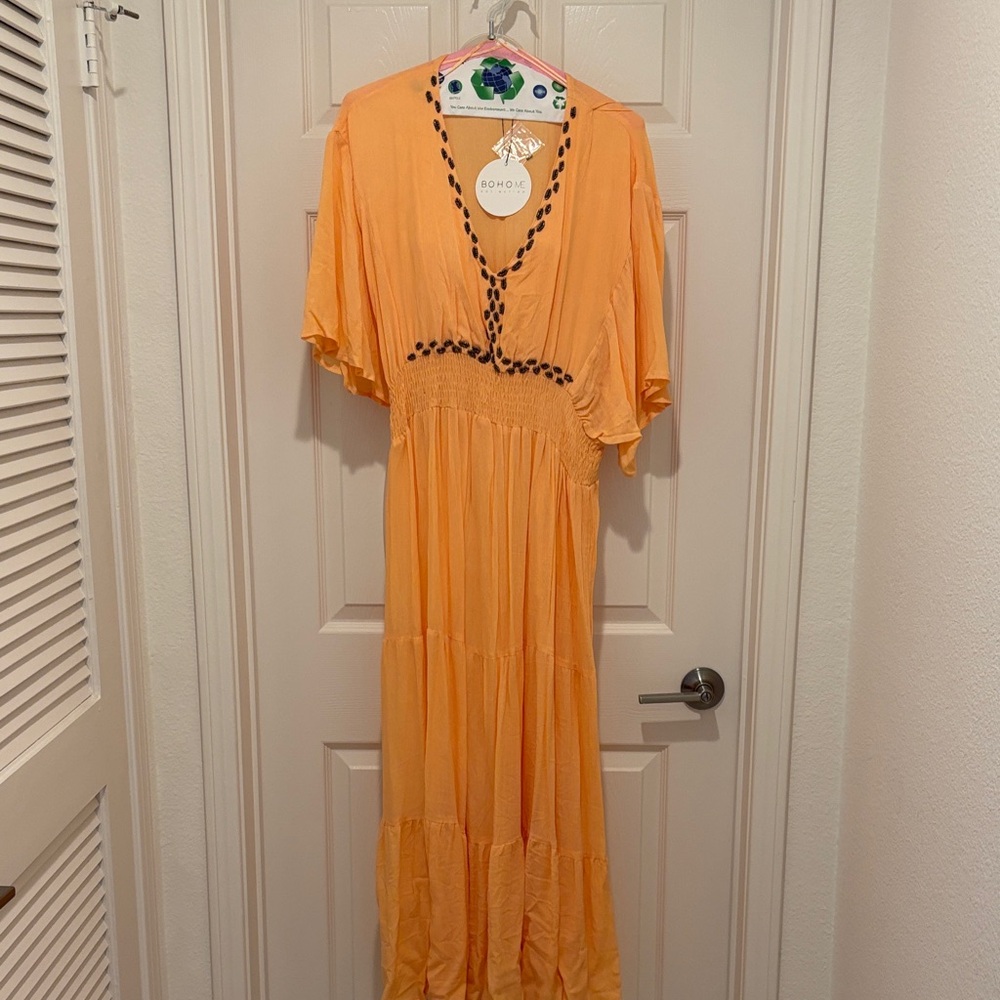Orange Maxi Dress with Beaded Accents.  New. Never Worn.